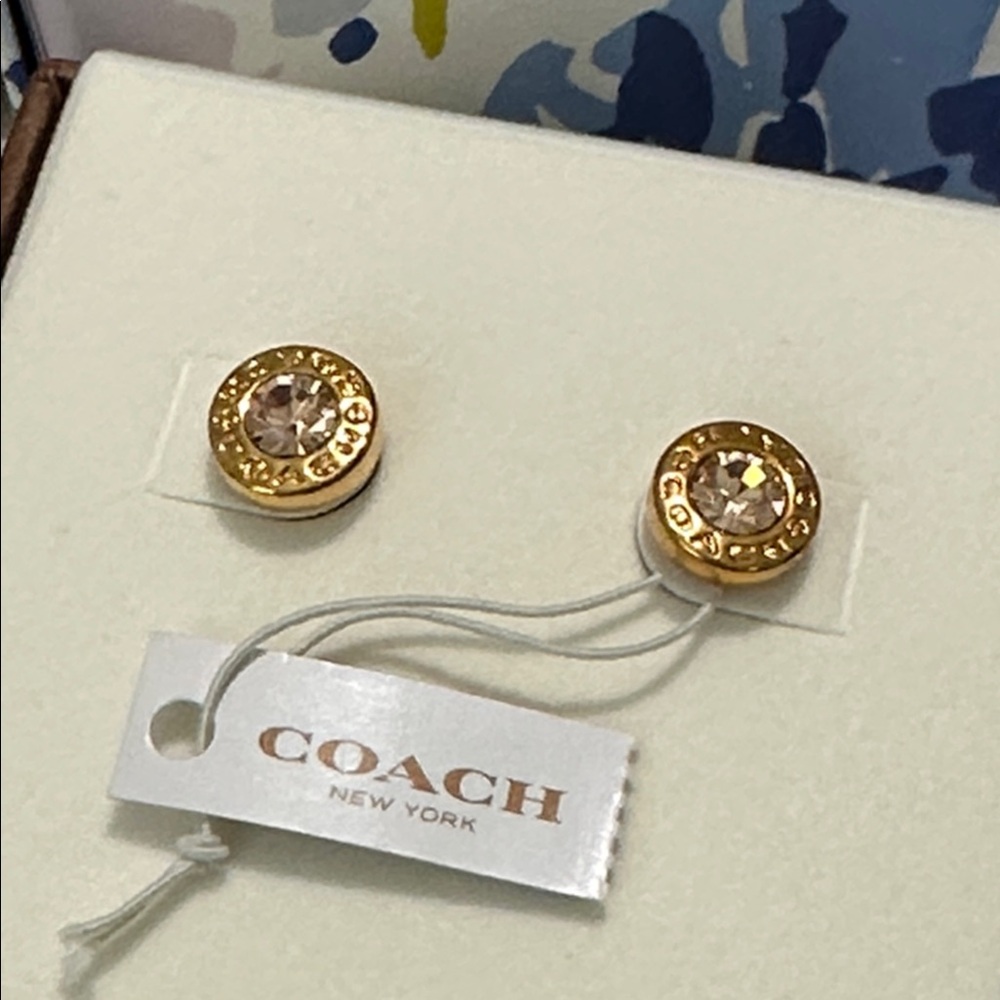 Coach Rose Gold-Tone Crystal Stud Earrings